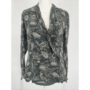 Dana Tuchman Women's Blouse 100% Silk Green Paisley Wrap Luxury Office Size 8